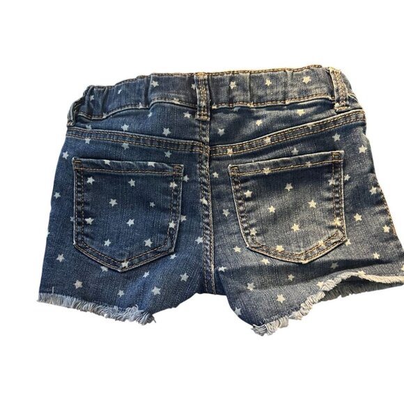 OshKosh BGosh Girls Denim Shorts 3T Star Print Adjustable Waist Raw Hem Pockets - Picture 2 of 6